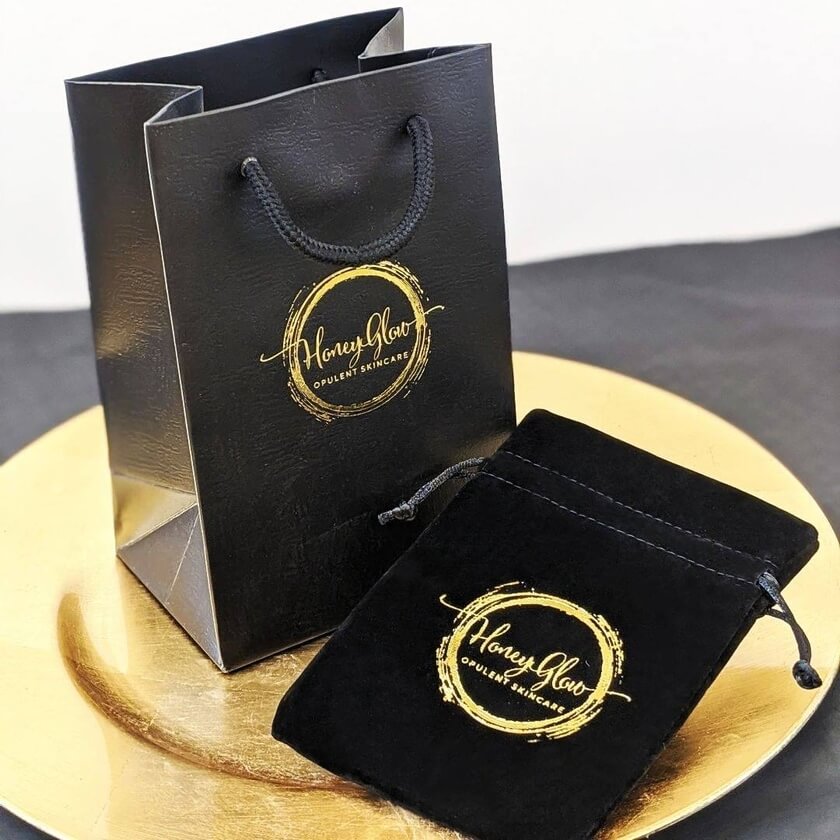 Folded cotton pouch with premium hot foil logo