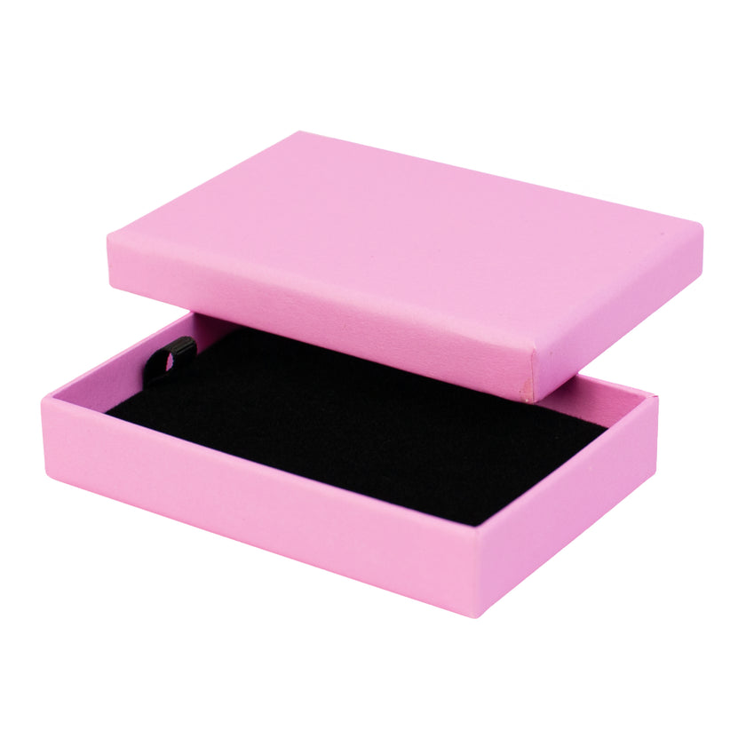 Pink rectangle recyclable eco kraft box with black insert.