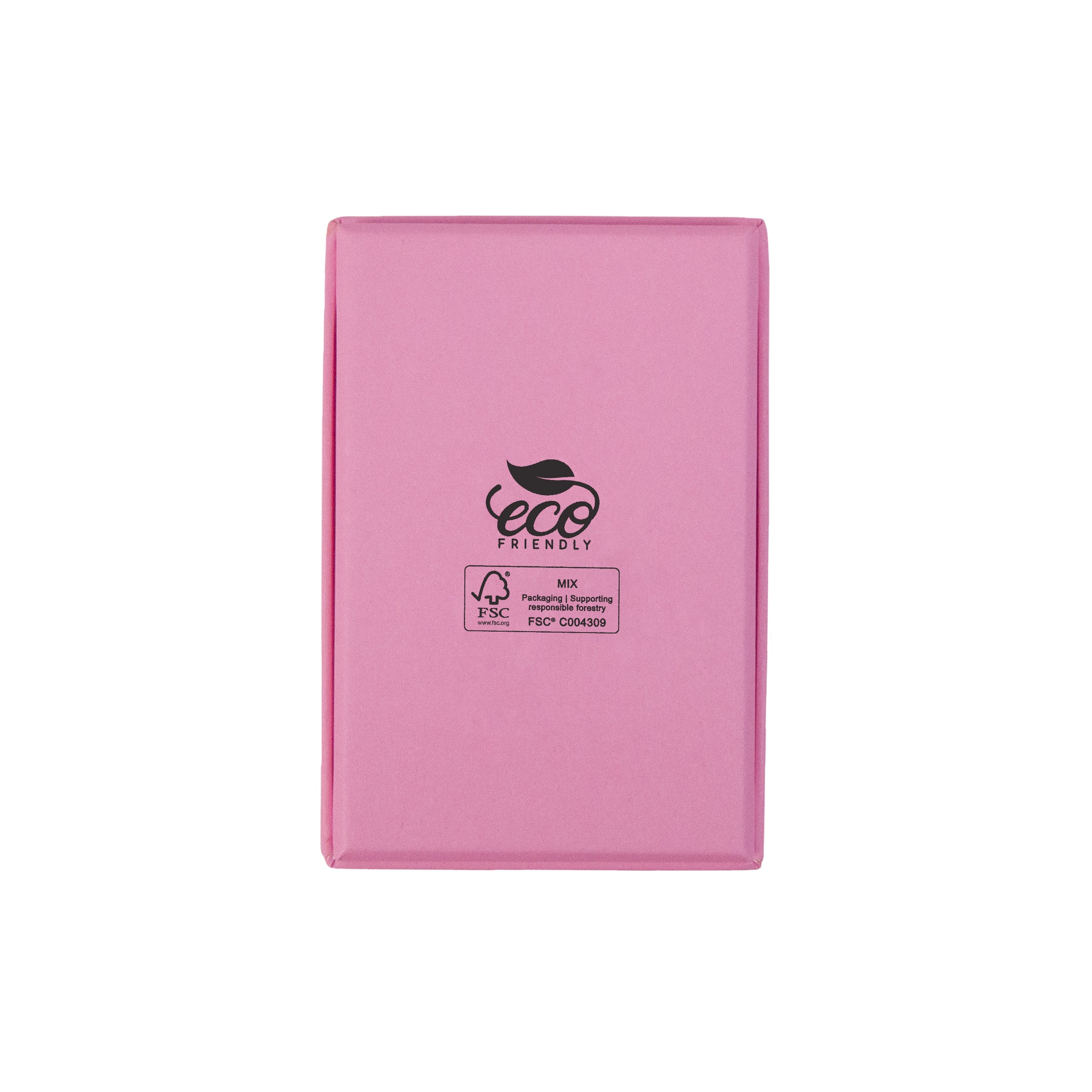 Pink rectangle recyclable eco kraft box with FSC logo.