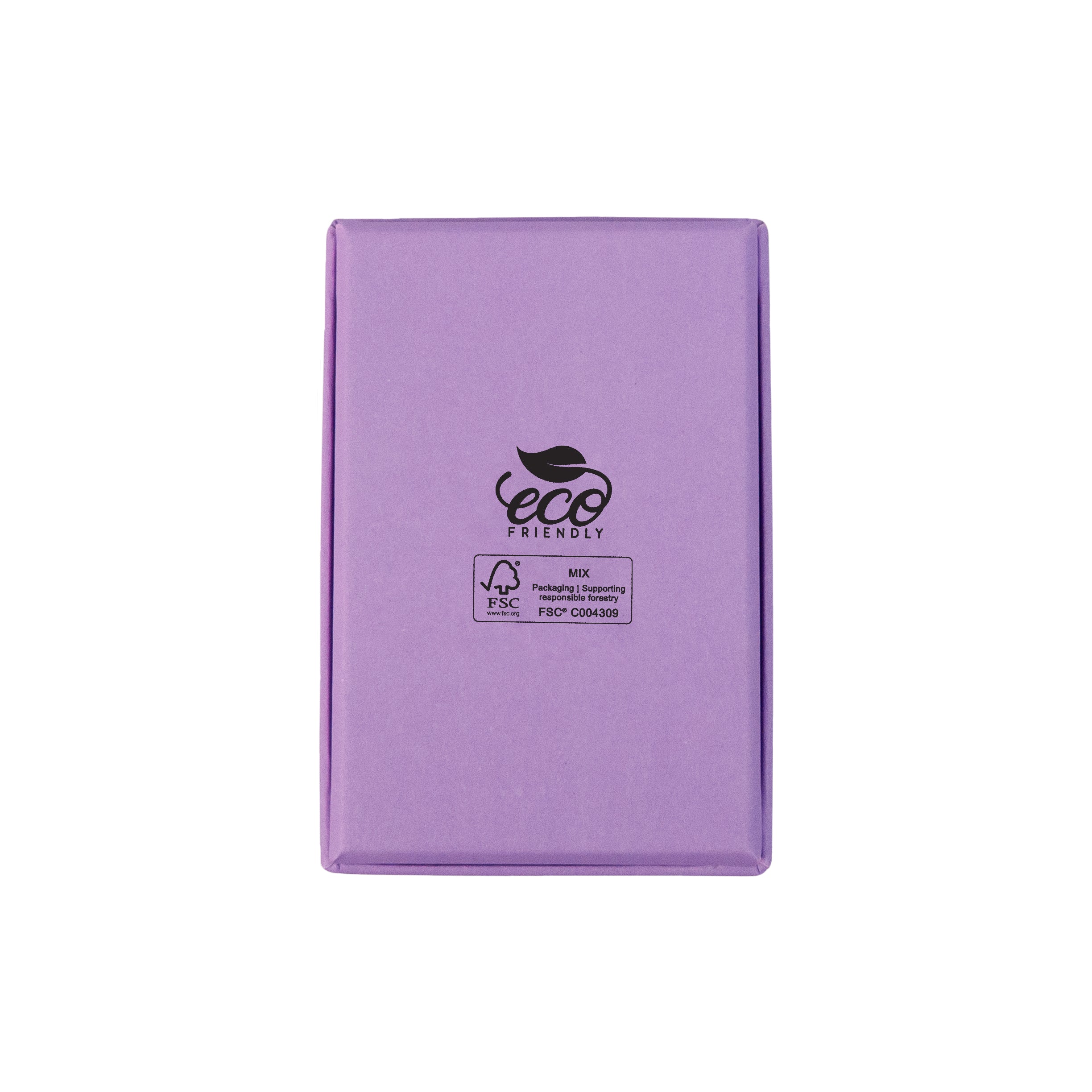 Lilac rectangle recyclable eco kraft box with FSC logo.