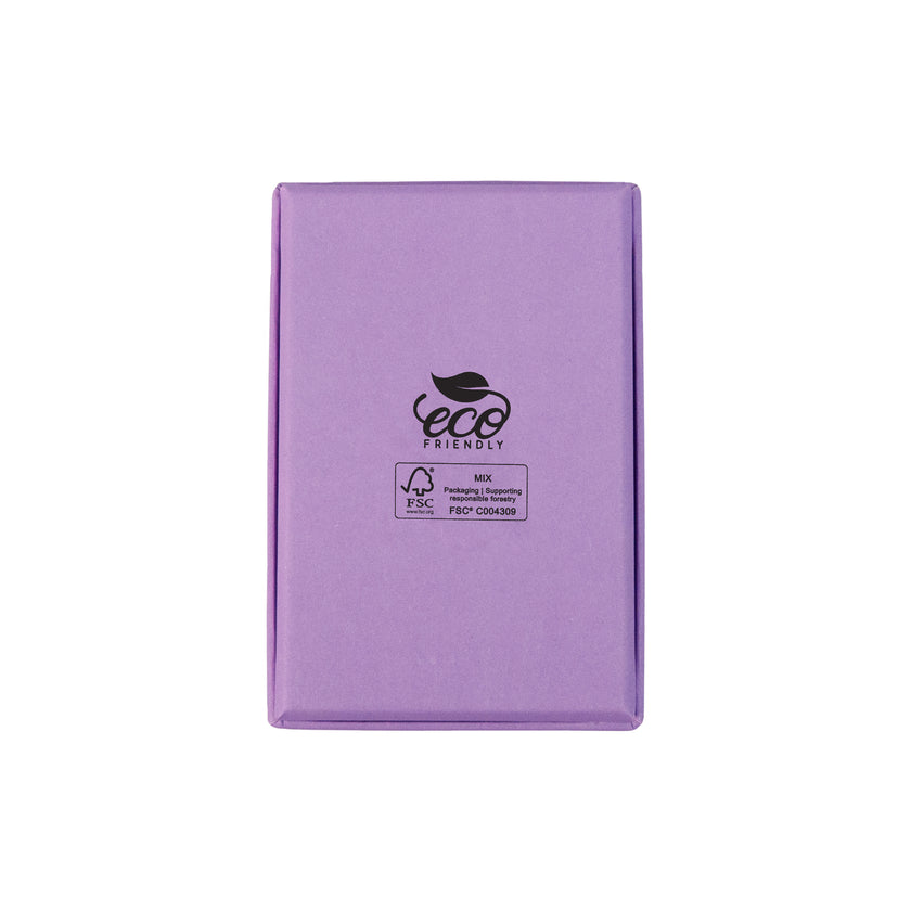 Lilac rectangle recyclable eco kraft box with FSC logo.