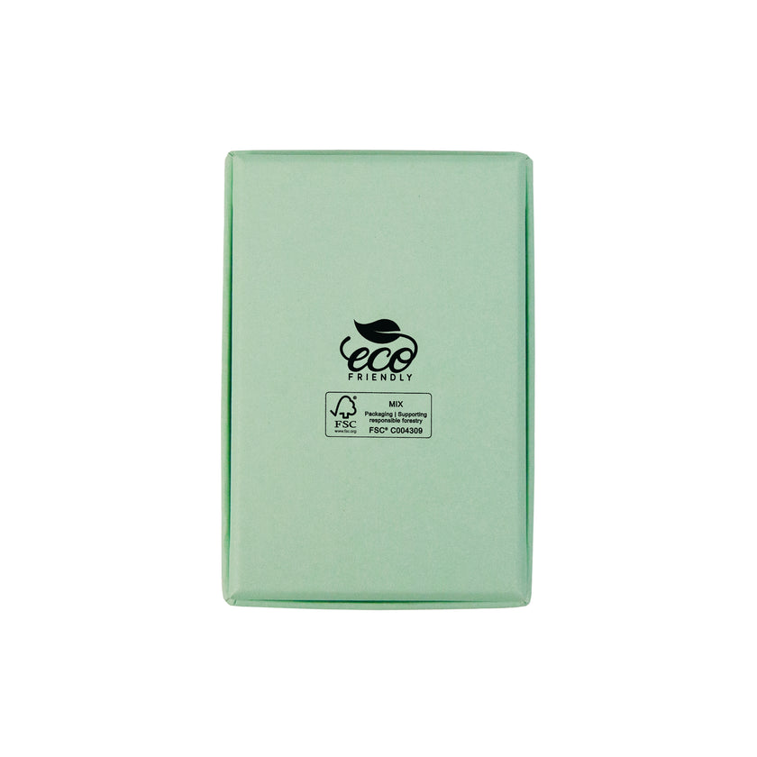 Green rectangle recyclable eco kraft box with FSC logo.