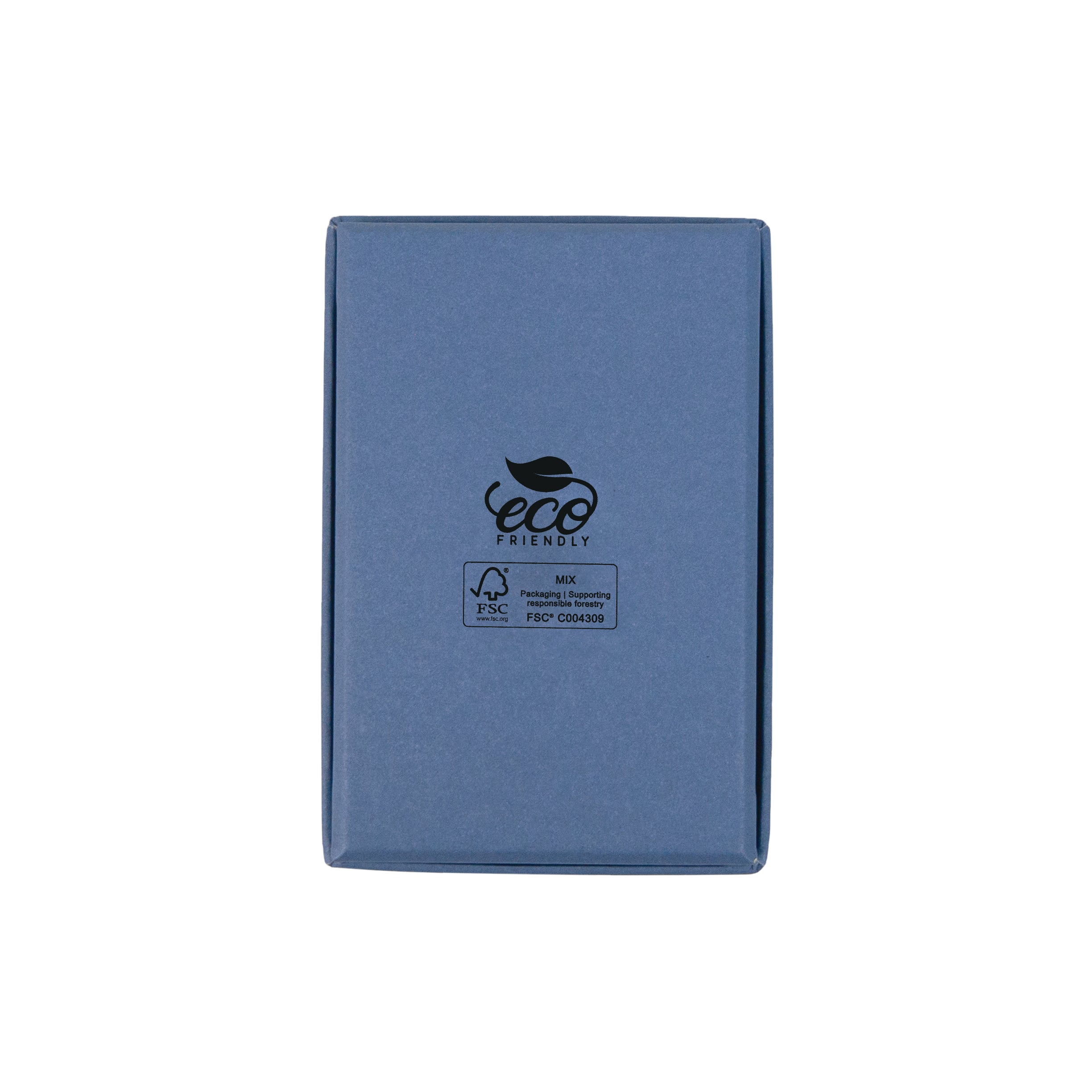 Blue rectangle recyclable eco kraft box with FSC logo.