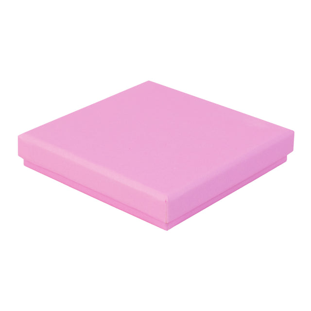 Pink square recyclable eco kraft box with closed lid.