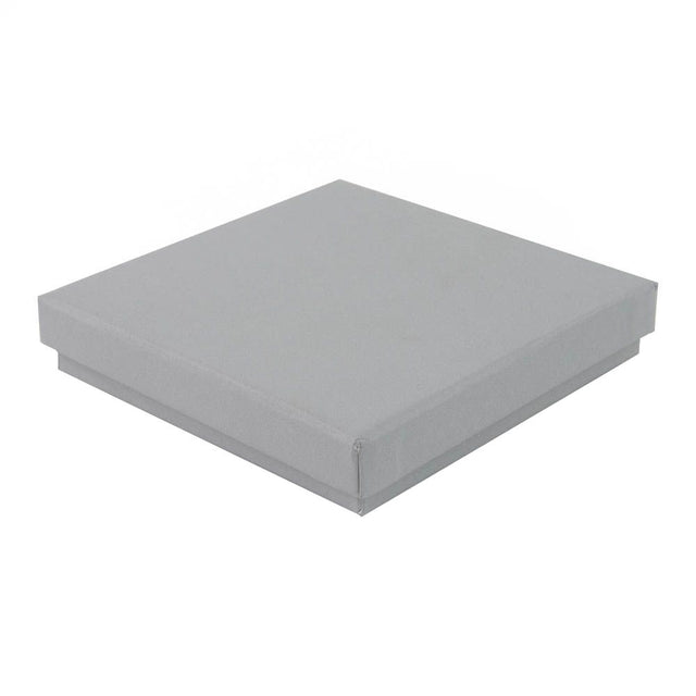 Grey square recyclable eco kraft box with closed lid.