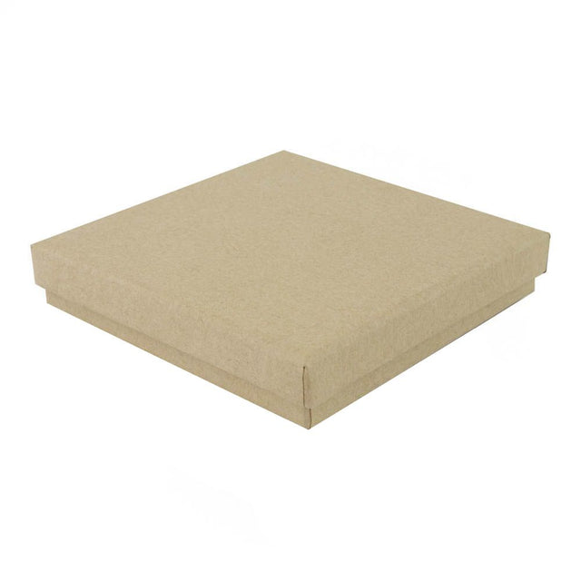 Brown square recyclable eco kraft box with closed lid.