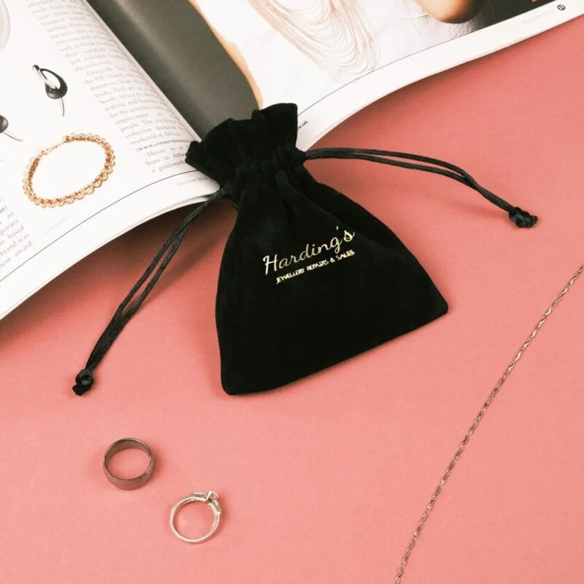 Branded satin gift pouch with metallic hot foil print