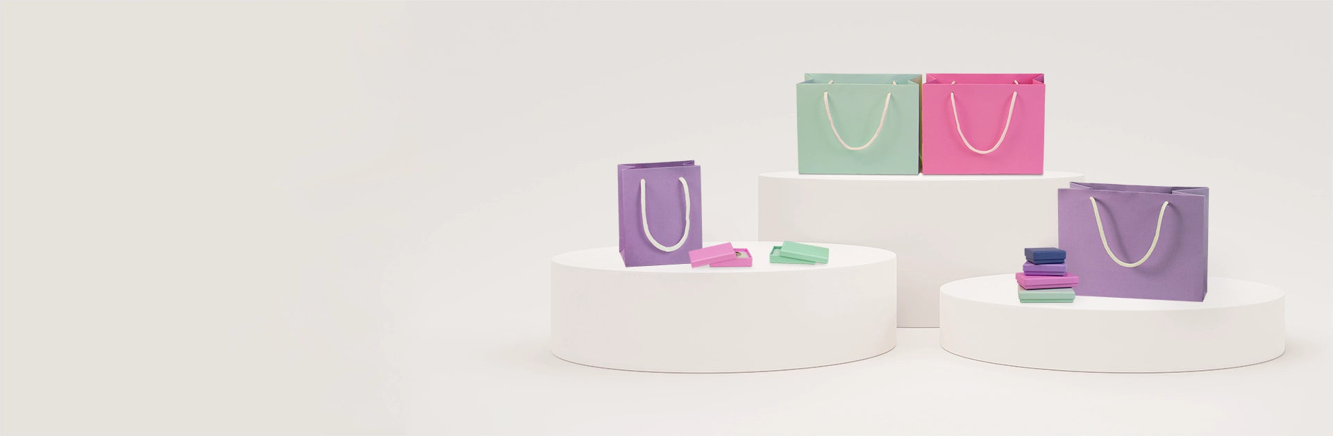 Eco-friendly FSC certified gift bags and boxes on a white background