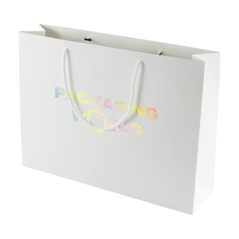 White Digital Printed Luxury Embossed Gift Bag A3 | Landscape Paper Bag | FSC Certified