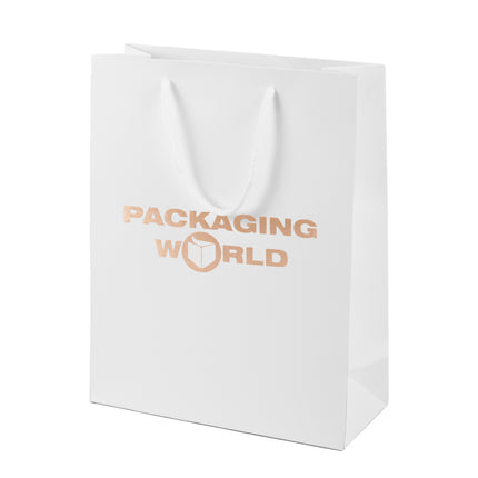 White Foil Printed Deluxe Embossed Gift Bag A4 Size | Portrait Paper Bag | FSC Certified