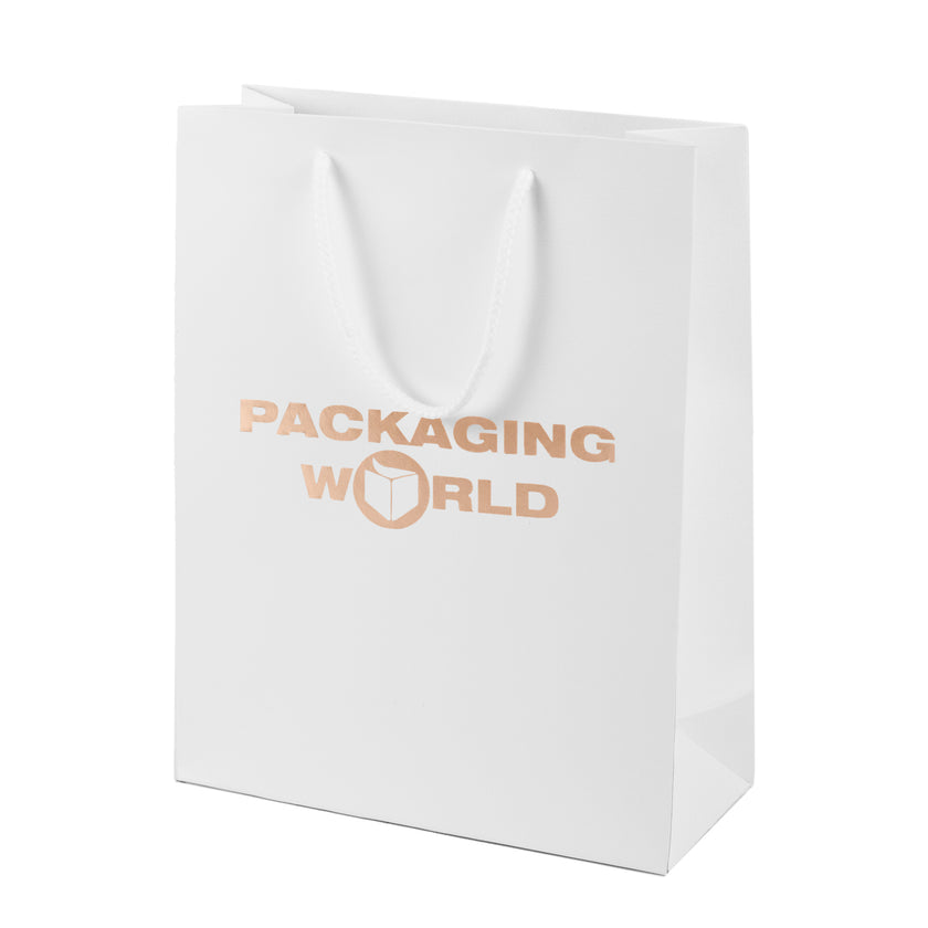 White Foil Printed Deluxe Embossed Gift Bag A4 Size | Portrait Paper Bag | FSC Certified