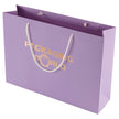 Purple paper bag with 'Packaging World' logo on a white background