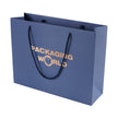 Blue paper bag with 'Packaging World' text on a white background