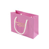 Pink paper bag with white handles and 'Packaging World' branding on a white background