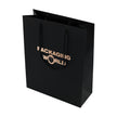 Black paper bag with 'Packaging World' logo on a white background
