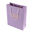Purple paper bag with 'Packaging World' logo on a white background