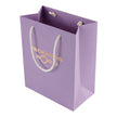 Purple paper bag with 'Packaging World' text on a white background