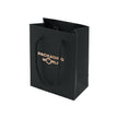 Black paper bag with 'Packaging World' logo on a white background