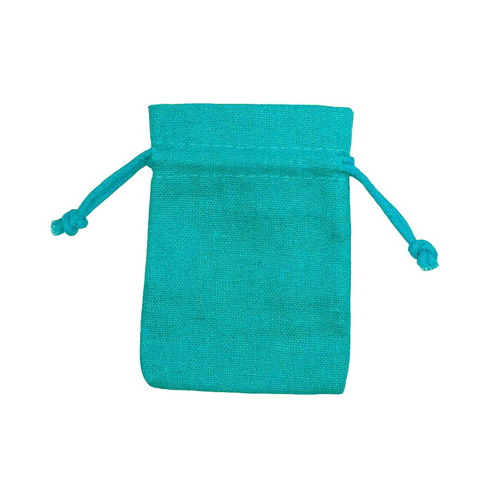 Turquoise Rectangular Cotton Linen Bag Small | Rope Drawstring Bag