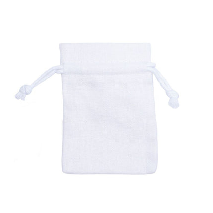 White Branded Rectangular Cotton Linen Bag Small | Drawstring Bag