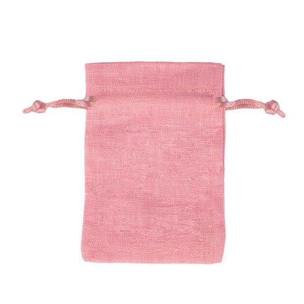 Pink Rectangular Cotton Linen Bag Large | Rope Drawstring Bag