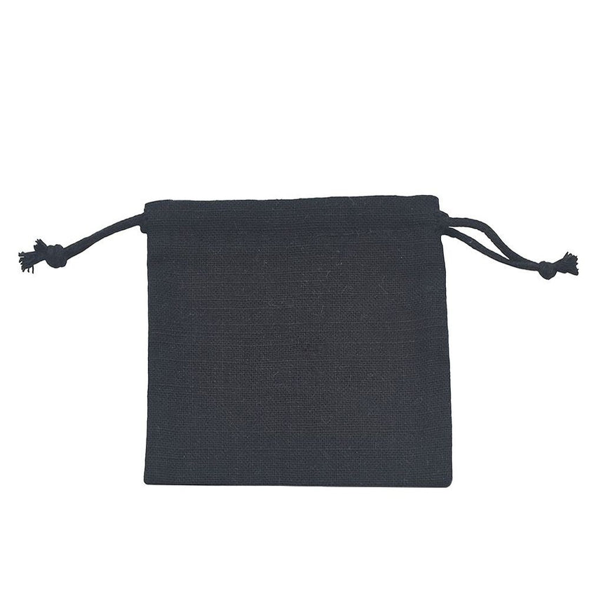 Black Branded Square Cotton Linen Bag Medium | Drawstring Bag