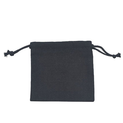 Black Square Cotton Linen Bag Medium | Cotton Drawstring Bag