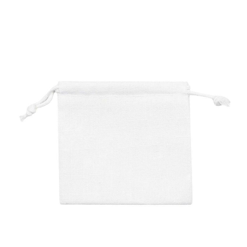 White Square Cotton Linen Bag Medium | Cotton Drawstring Bag