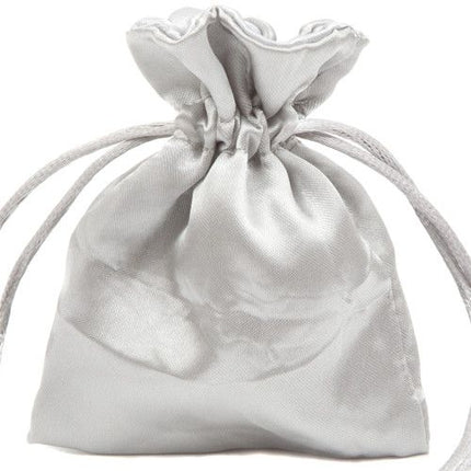 Silver Branded Luxury Satin Gift Bag Large | Lined Drawstring Bag
