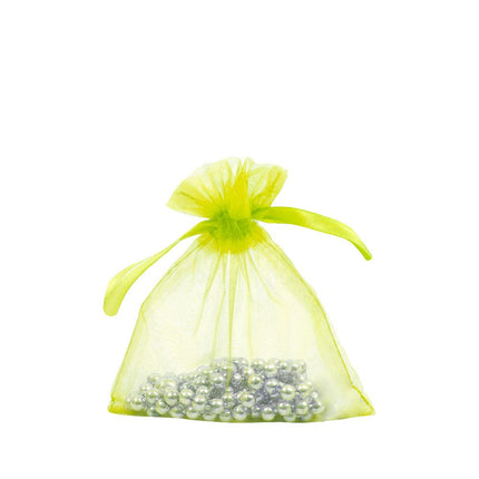 Lime Green Premium Organza Gift Bags Small | Satin Drawstring Pouch