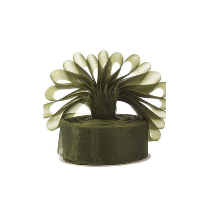 Olive Green Premium Organza Ribbon | 50mm x 45m | Gift Wrap Ribbon