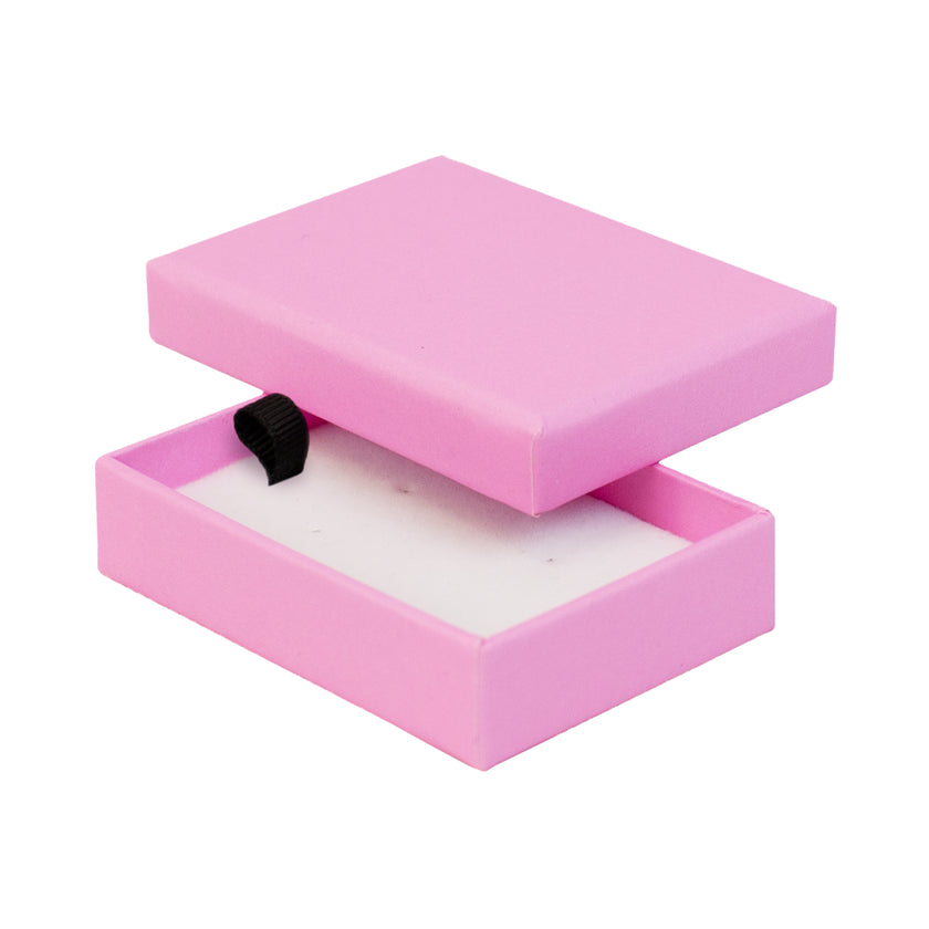 Pink rectangle recyclable eco kraft box with white insert.