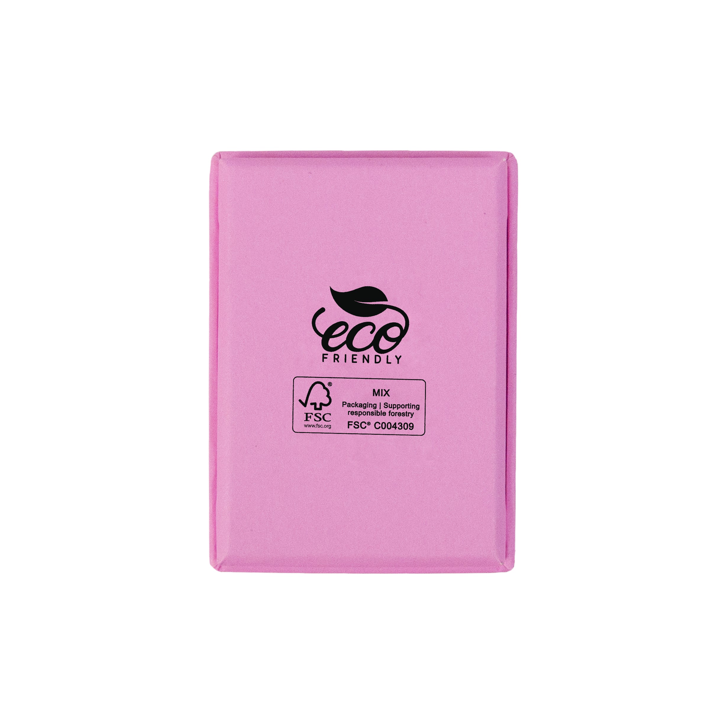 Pink rectangle recyclable eco kraft box with FSC logo.