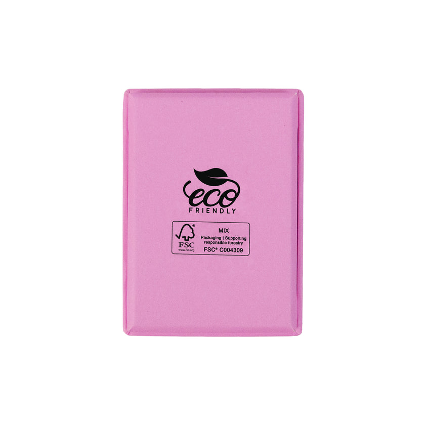 Pink rectangle recyclable eco kraft box with FSC logo.