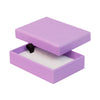 Lilac rectangle recyclable eco kraft box with white insert.