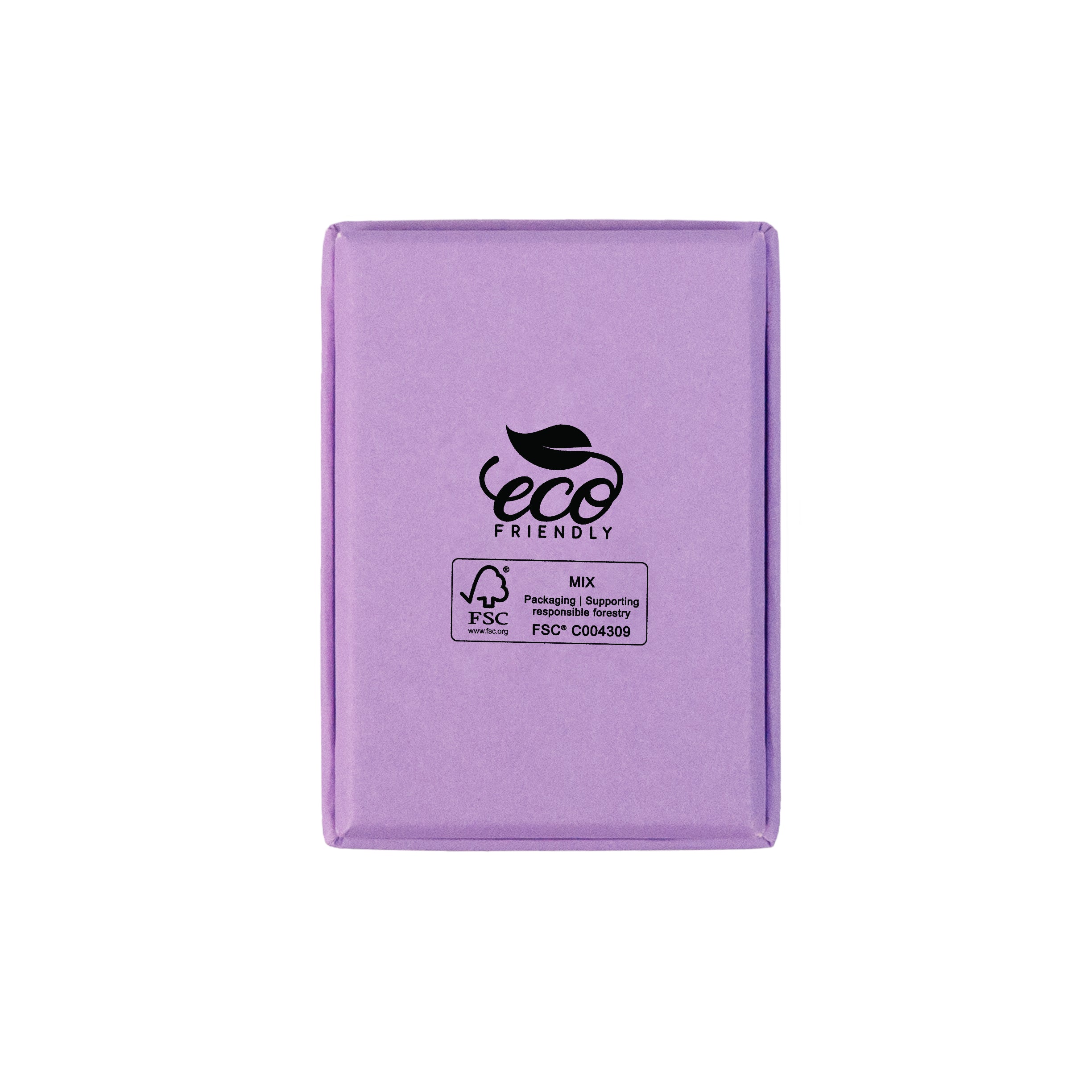 Lilac rectangle recyclable eco kraft box with FSC logo.