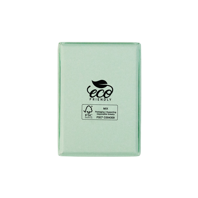 Green rectangle recyclable eco kraft box with FSC logo.