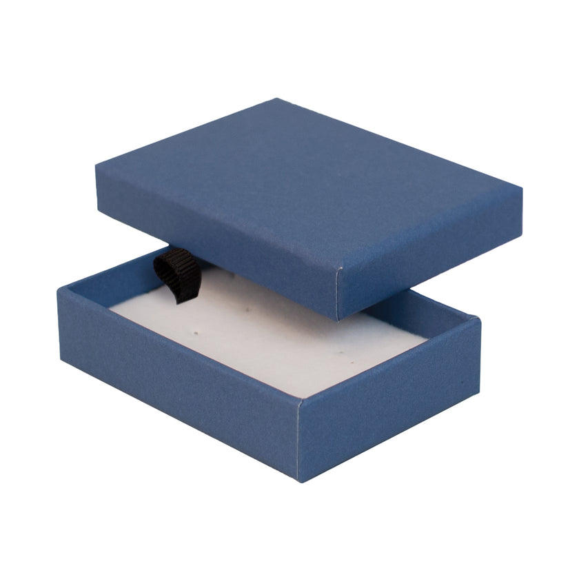 Blue rectangle recyclable eco kraft box with white insert.