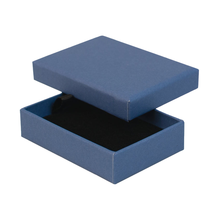 Blue rectangle recyclable eco kraft box with black insert.