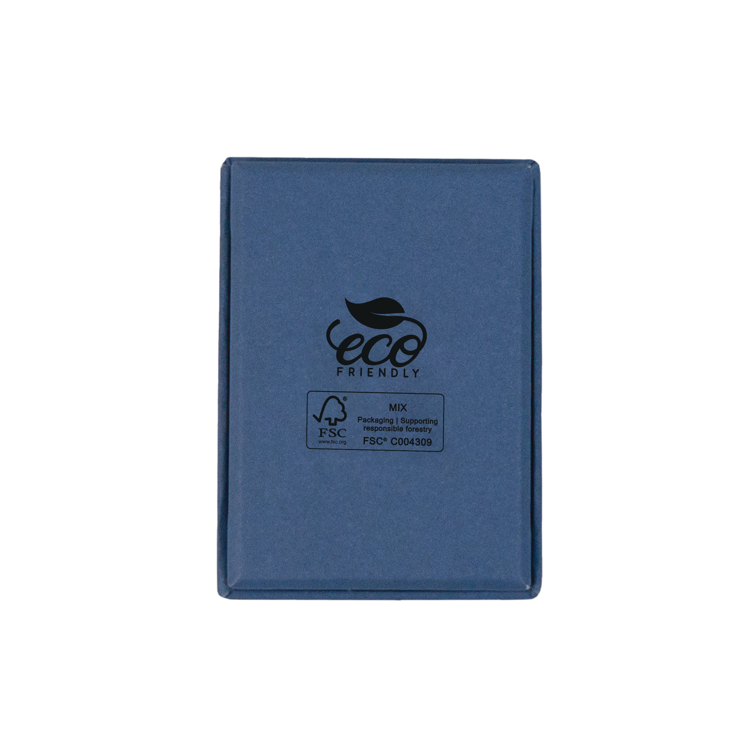Blue rectangle recyclable eco kraft box with FSC logo.
