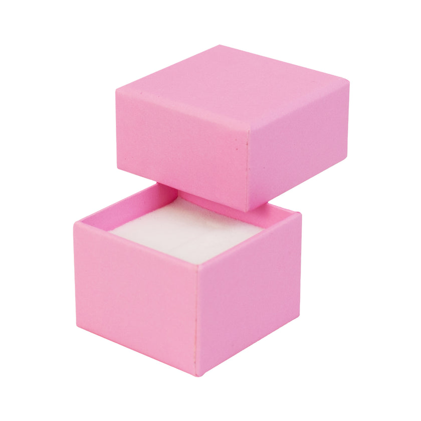 Pink square recyclable eco kraft box with white insert.