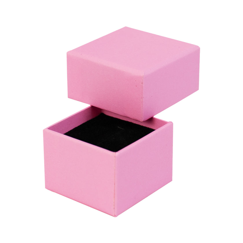 Pink square recyclable eco kraft box with black insert.