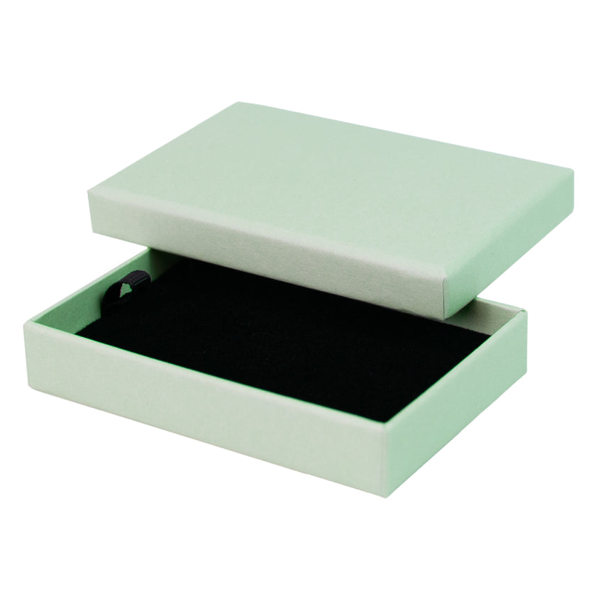 Green rectangle recyclable eco kraft box with black insert.