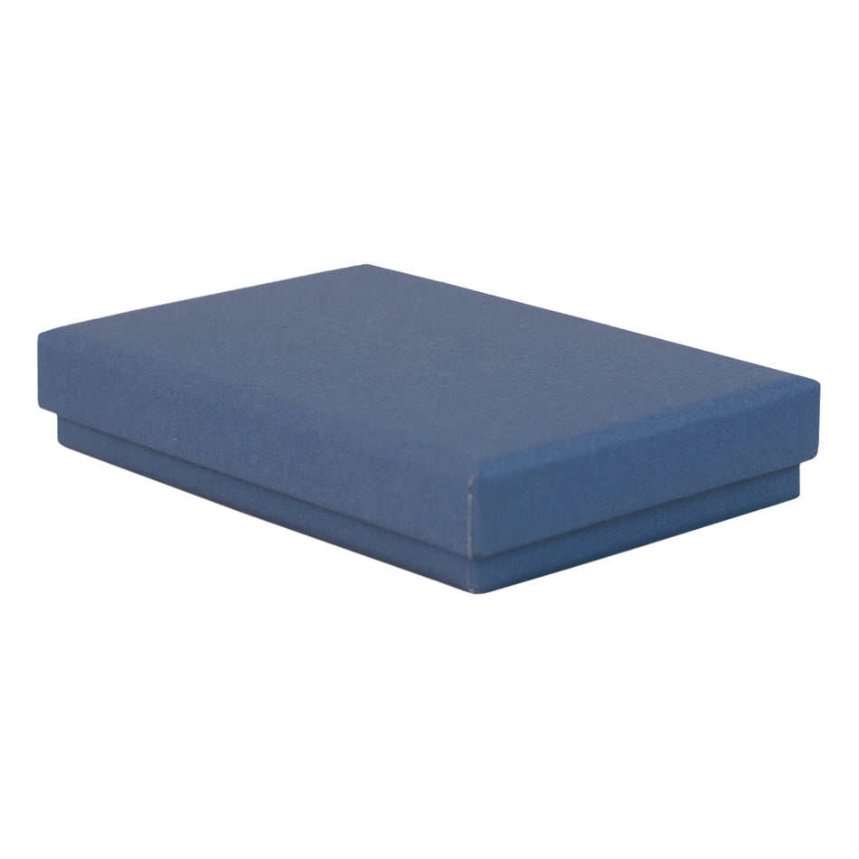 Blue rectangle recyclable eco kraft box with closed lid.