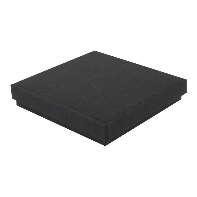 Black square recyclable eco kraft box with closed lid.