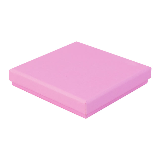 Pink square recyclable eco kraft box with closed lid.