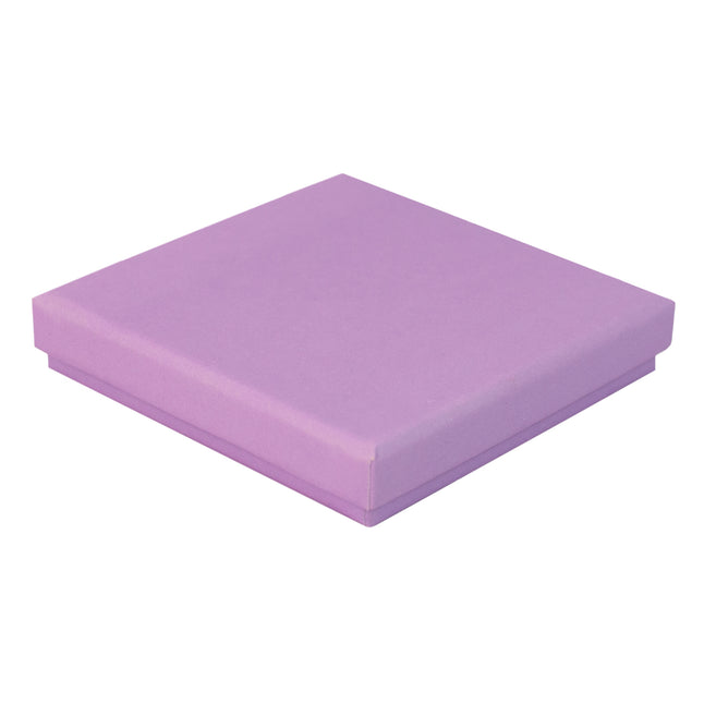 Lilac square recyclable eco kraft box with closed lid.