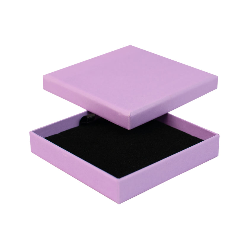 Lilac square recyclable eco kraft box with black insert.