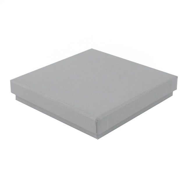 Grey square recyclable eco kraft box with closed lid.