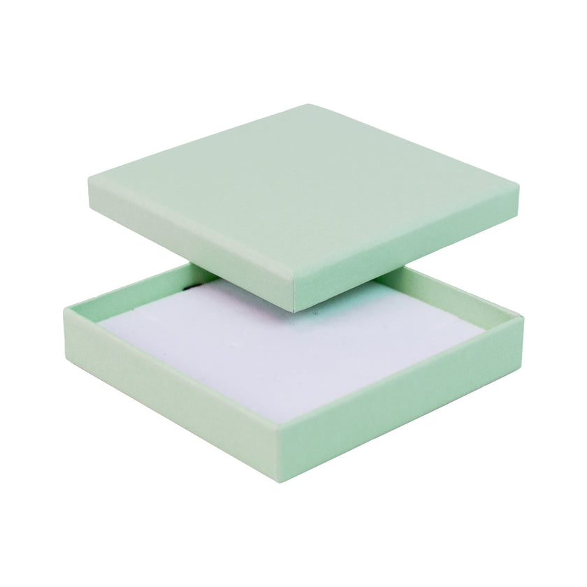 Green square recyclable eco kraft box with white insert.